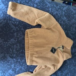 cropped tan fuzzy pullover
